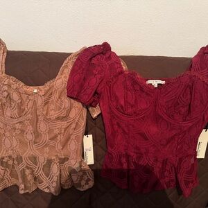 Haute Monde Lace Blouses - Burgundy and Taupe